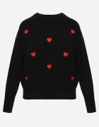 j&x Pulover casual cu lână și bumbac cu broderii de inimioare în față Veroni Negru