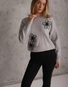 j&x Pulover clasic cu aplicație florală din fire Undinesse Gri