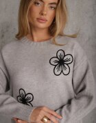j&x Pulover clasic cu aplicație florală din fire Undinesse Gri
