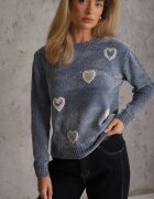 j&x Pulover cu bumbac și inimioare Veliko Albastru
