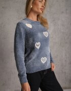 j&x Pulover cu bumbac și inimioare Veliko Albastru