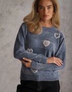 j&x Pulover cu bumbac și inimioare Veliko Albastru