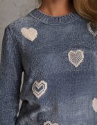 j&x Pulover cu bumbac și inimioare Veliko Albastru