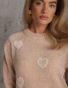 j&x Pulover cu bumbac și inimioare Veliko Bej