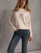j&x Pulover cu bumbac și inimioare Veliko Bej deschis