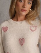 j&x Pulover cu bumbac și inimioare Veliko Bej deschis