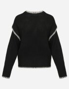 j&x Pulover cu bumbac și lână decorat cu cusături pe margini Lavail Negru