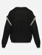 j&x Pulover cu bumbac și lână decorat cu cusături pe margini Lavail Negru