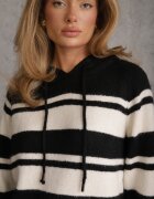 j&x Pulover cu glugă din tricot cu lână și bumbac Edelmi Negru