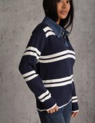 j&x Pulover cu guler de blugi în dungi orizontale cu lână Xandii Bleumarin