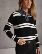 j&x Pulover cu guler de blugi în dungi orizontale cu lână Xandii Negru
