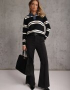 j&x Pulover cu guler de blugi în dungi orizontale cu lână Xandii Negru