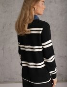 j&x Pulover cu guler de blugi în dungi orizontale cu lână Xandii Negru