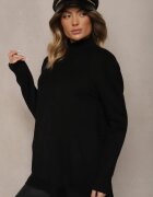 j&x Pulover cu guler semi-înalt Negru din bumbac și buzunar în față Emittes