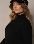 j&x Pulover cu guler semi-înalt Negru din bumbac și buzunar în față Emittes