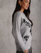 j&x Pulover cu lână bumbac și broderie cu flori Delfa Gri