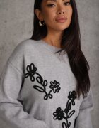 j&x Pulover cu lână bumbac și broderie cu flori Delfa Gri