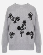 j&x Pulover cu lână bumbac și broderie cu flori Delfa Gri