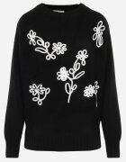 j&x Pulover cu lână bumbac și broderie cu flori Delfa Negru