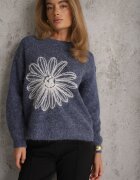 j&x Pulover cu lână bumbac și broderie florală Adetna Bleumarin