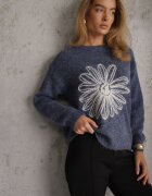 j&x Pulover cu lână bumbac și broderie florală Adetna Bleumarin