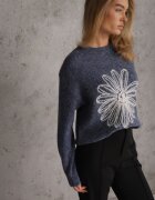 j&x Pulover cu lână bumbac și broderie florală Adetna Bleumarin