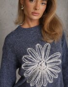 j&x Pulover cu lână bumbac și broderie florală Adetna Bleumarin