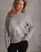 j&x Pulover cu lână bumbac și broderie florală Adetna Gri