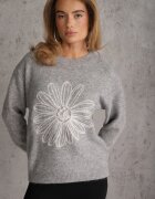 j&x Pulover cu lână bumbac și broderie florală Adetna Gri