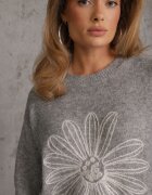 j&x Pulover cu lână bumbac și broderie florală Adetna Gri