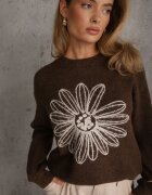 j&x Pulover cu lână bumbac și broderie florală Adetna Maro