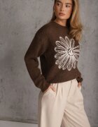 j&x Pulover cu lână bumbac și broderie florală Adetna Maro