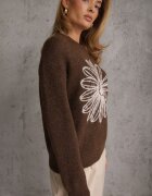 j&x Pulover cu lână bumbac și broderie florală Adetna Maro