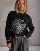 j&x Pulover cu lână bumbac și broderie florală Adetna Negru