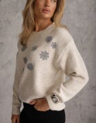 j&x Pulover cu lână bumbac și broderie florală Merisse Bej deschis