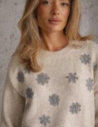 j&x Pulover cu lână bumbac și broderie florală Merisse Bej deschis