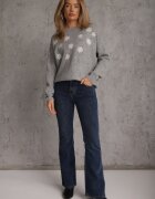 j&x Pulover cu lână bumbac și broderie florală Merisse Gri deschis