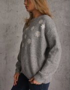 j&x Pulover cu lână bumbac și broderie florală Merisse Gri deschis