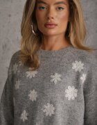 j&x Pulover cu lână bumbac și broderie florală Merisse Gri deschis