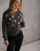 j&x Pulover cu lână bumbac și broderie florală Merisse Gri închis