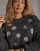 j&x Pulover cu lână bumbac și broderie florală Merisse Gri închis