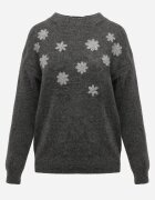 j&x Pulover cu lână bumbac și broderie florală Merisse Gri închis