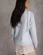 j&x Pulover cu lână cu finisaj din dantelă și guler tip choker Astira Albastru