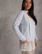 j&x Pulover cu lână cu finisaj din dantelă și guler tip choker Astira Albastru