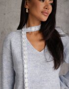 j&x Pulover cu lână cu finisaj din dantelă și guler tip choker Astira Albastru