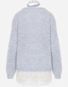 j&x Pulover cu lână cu finisaj din dantelă și guler tip choker Astira Albastru