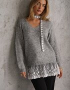 j&x Pulover cu lână cu finisaj din dantelă și guler tip choker Astira Gri