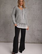j&x Pulover cu lână cu finisaj din dantelă și guler tip choker Astira Gri