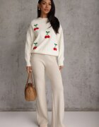 j&x Pulover cu lână decorat cu model în relief cu cireșe Ondralia Bej deschis
