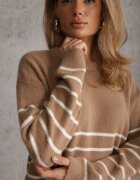 j&x Pulover cu lână în dungi Basic Margela Bej